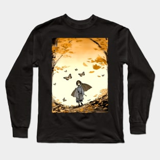 Autumn: Autumn Girl on a Dark Background Long Sleeve T-Shirt